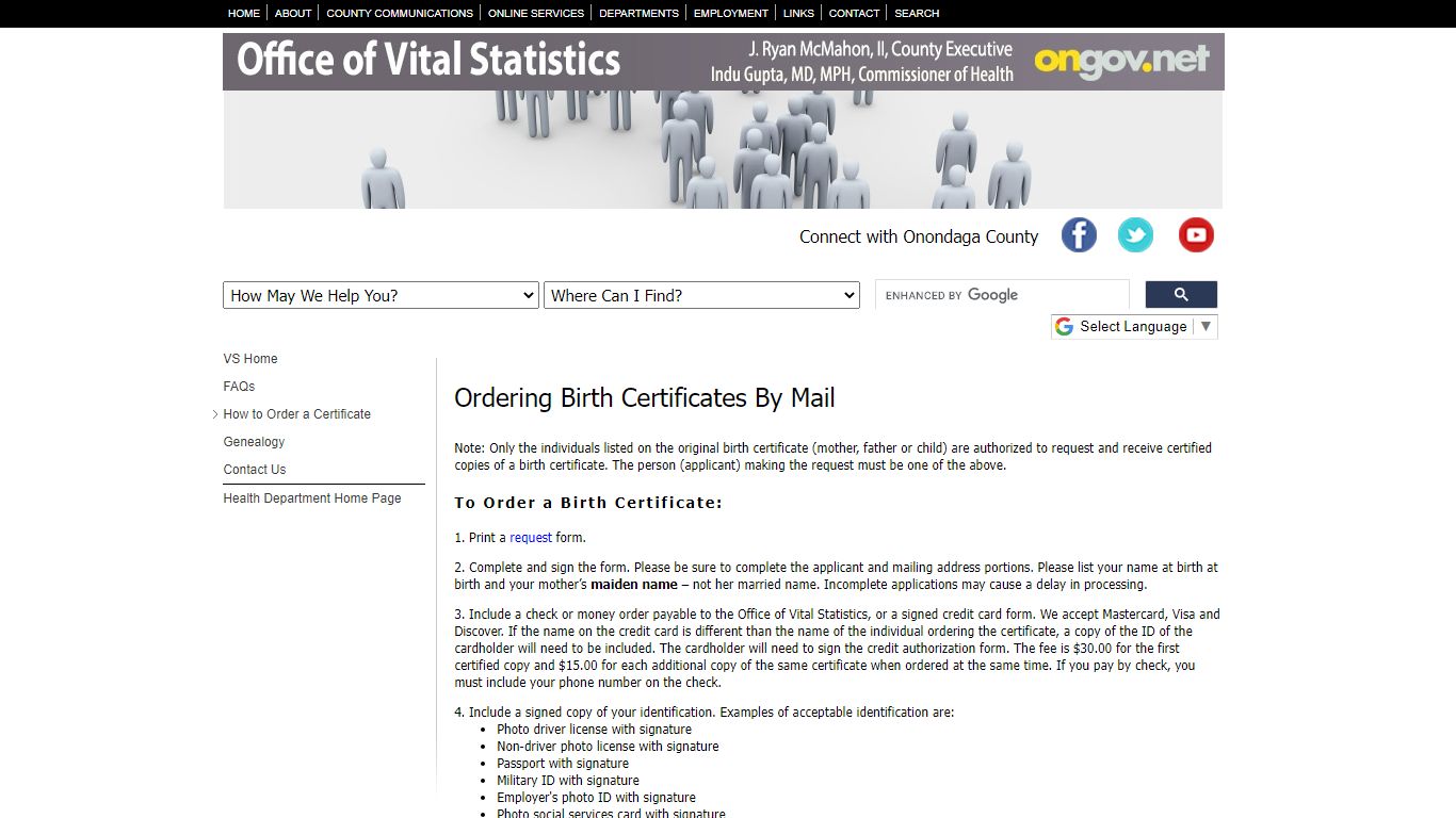 Onondaga County Health Department of Vital Statistics